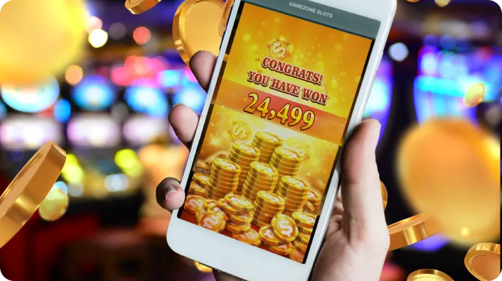 Happy couple celebrating a big online casino win with a trophy